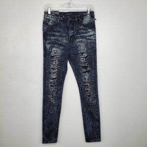 American Bazi Jeans Black Stone Wash Skinny High Rise Distressed NWT 11 Juniors
